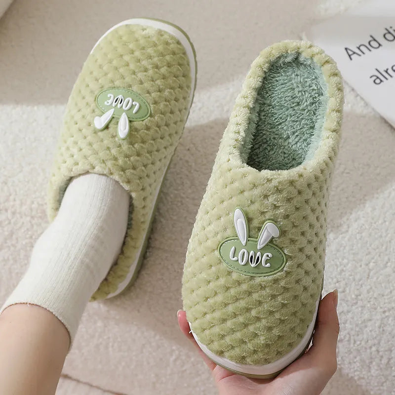 Women's rabbit plaid design slippers with artificial fur and non-slip rubber soles in various colours