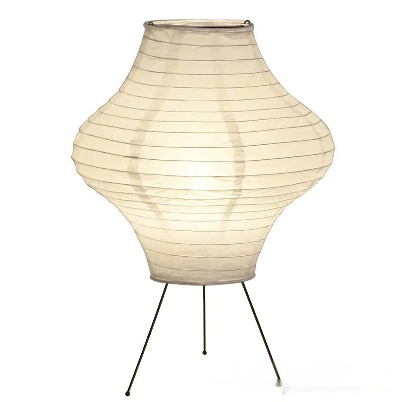 Japanese-style cylindrical decorative table lamp with three-colour light, dimensions D32cm x H45cm.