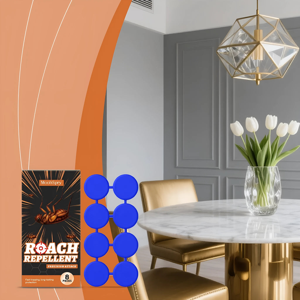 Cockroach killer bait sticker and glue trap set with eight of each component for kitchen pest control