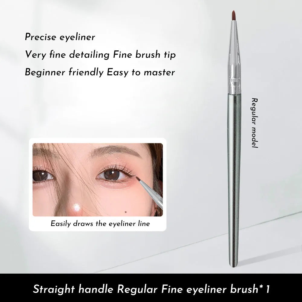 Angled bend head eyeliner brush for precise eye detail makeup and concealer application