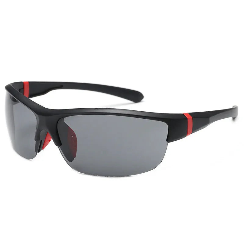 Men's semi-frameless windproof sports sunglasses for cycling in Bright Black Blue Mercury colour