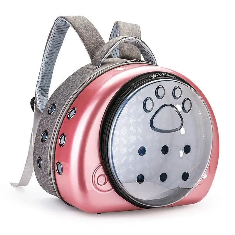 Transparent space capsule cat travel carrier in metallic colours with breathable design