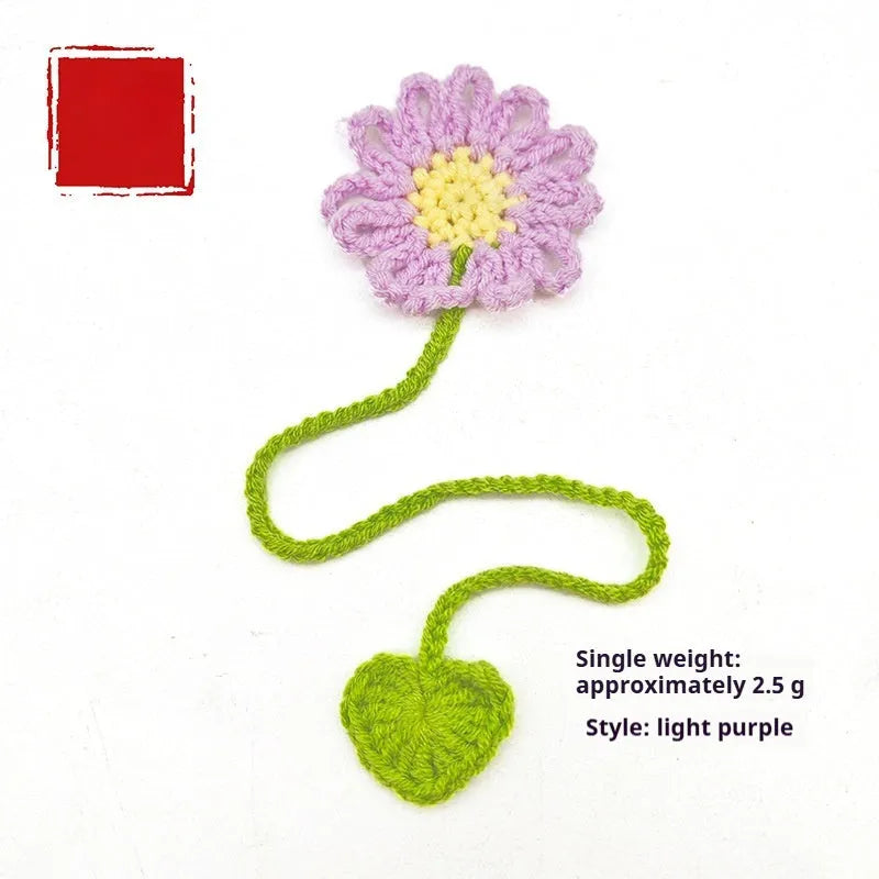Hand-crocheted wool daisy bookmark with flexible wire in multiple colour options