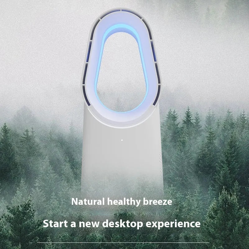 White SK bladeless tower floor fan with touch screen controls and remote