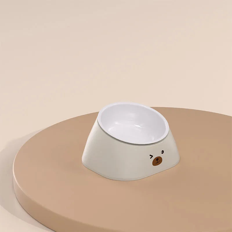 15-degree tilted cervical spine protection cat bowl in stainless steel and PP plastic with fall-resistant design