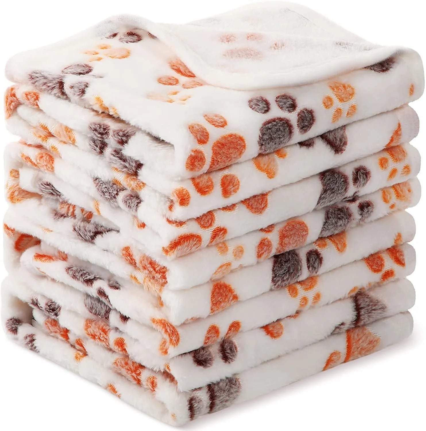 Coral fleece pet blanket with dog paw print pattern available in multiple colours and sizes for dogs and cats