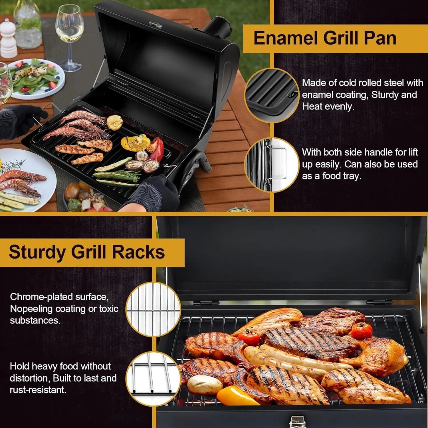 Small folding desktop charcoal barbecue grill with grate in a closed or open position