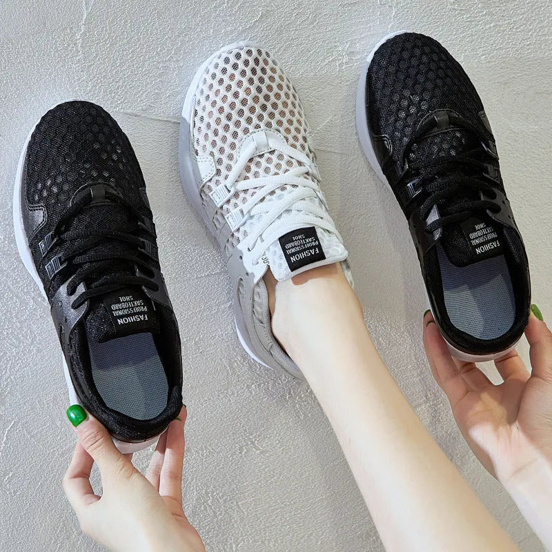 Casual low-top sneaker with mesh upper and hollow breathable design for summer wear