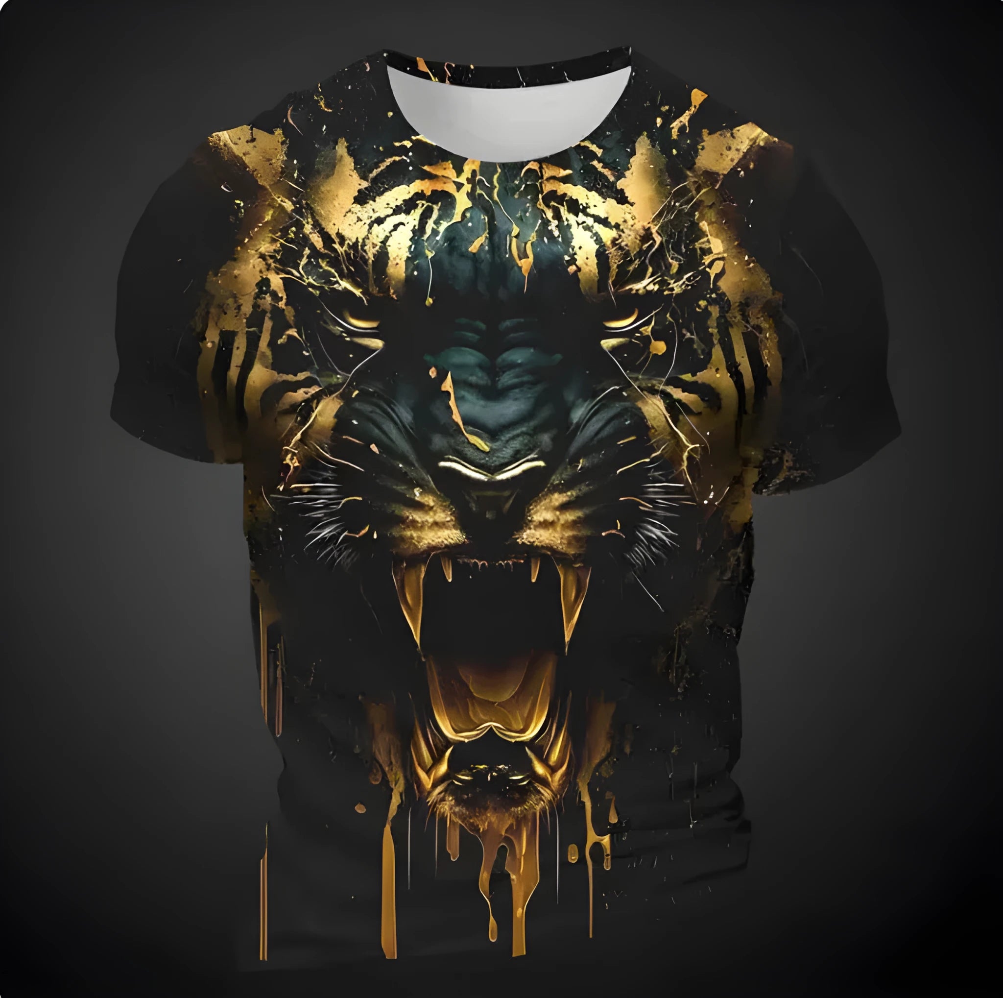 Men's 3D tiger pattern short sleeve T-shirt in lightweight polyester fabric.