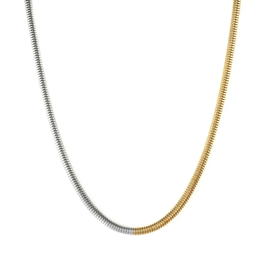 Gold 3mm wide snake bone chain necklace with geometry design for hip-hop fashion