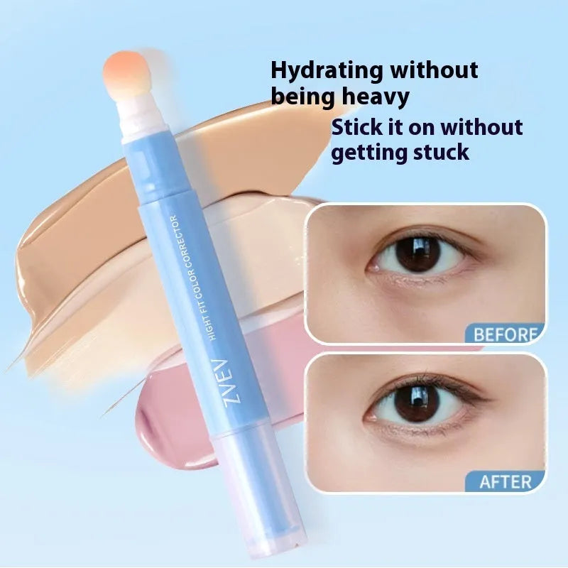 Concealer cream with sponge brush head applicator in 1.5g size showing three colour shades