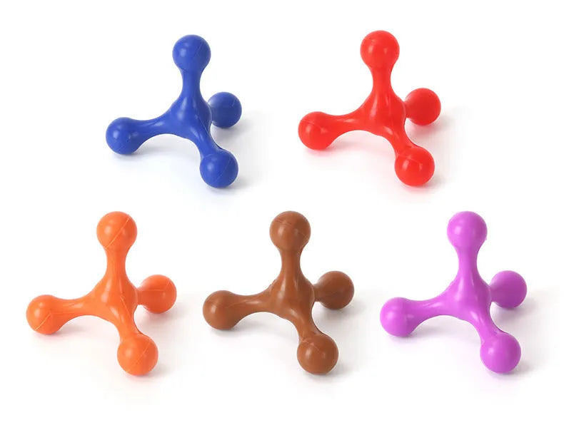 Blue silicone three-legged chew toy for puppy teething relief and dental cleaning