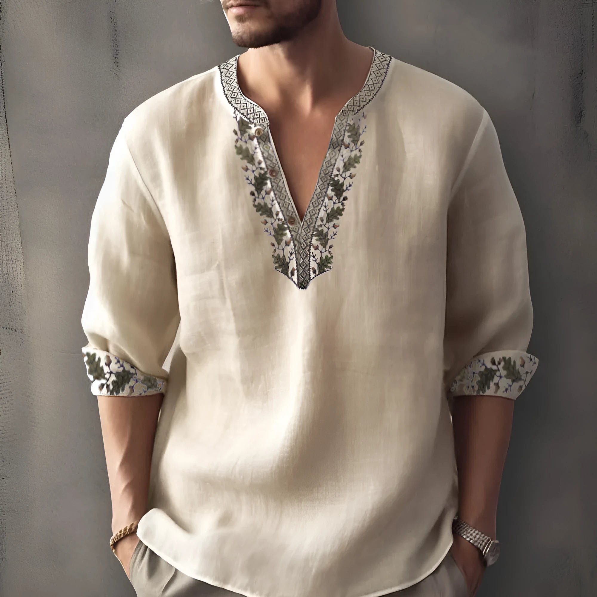 British style short sleeve shirt with 3D digital thermal transfer striped pattern on bamboo hemp fabric
