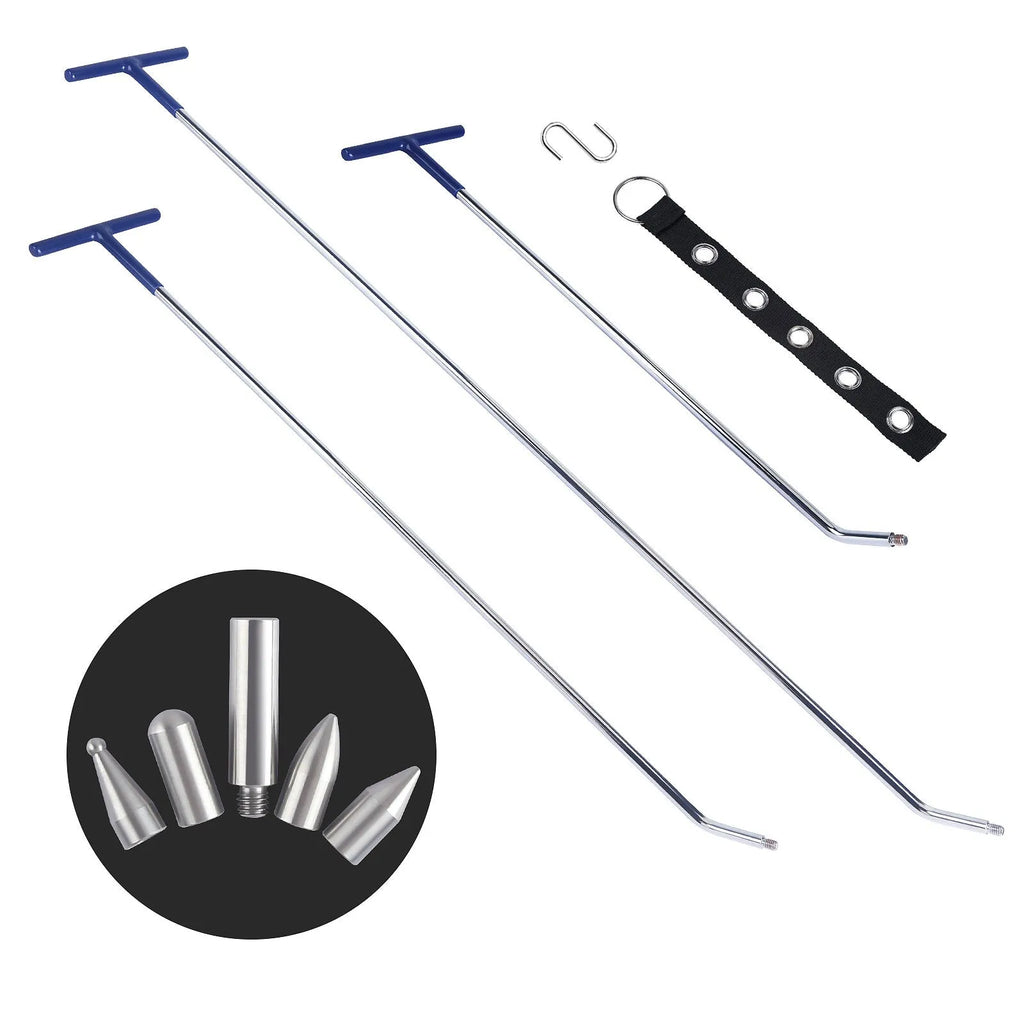 Three-piece alloy steel car dent repair tool set with hook crowbars for automotive bodywork
