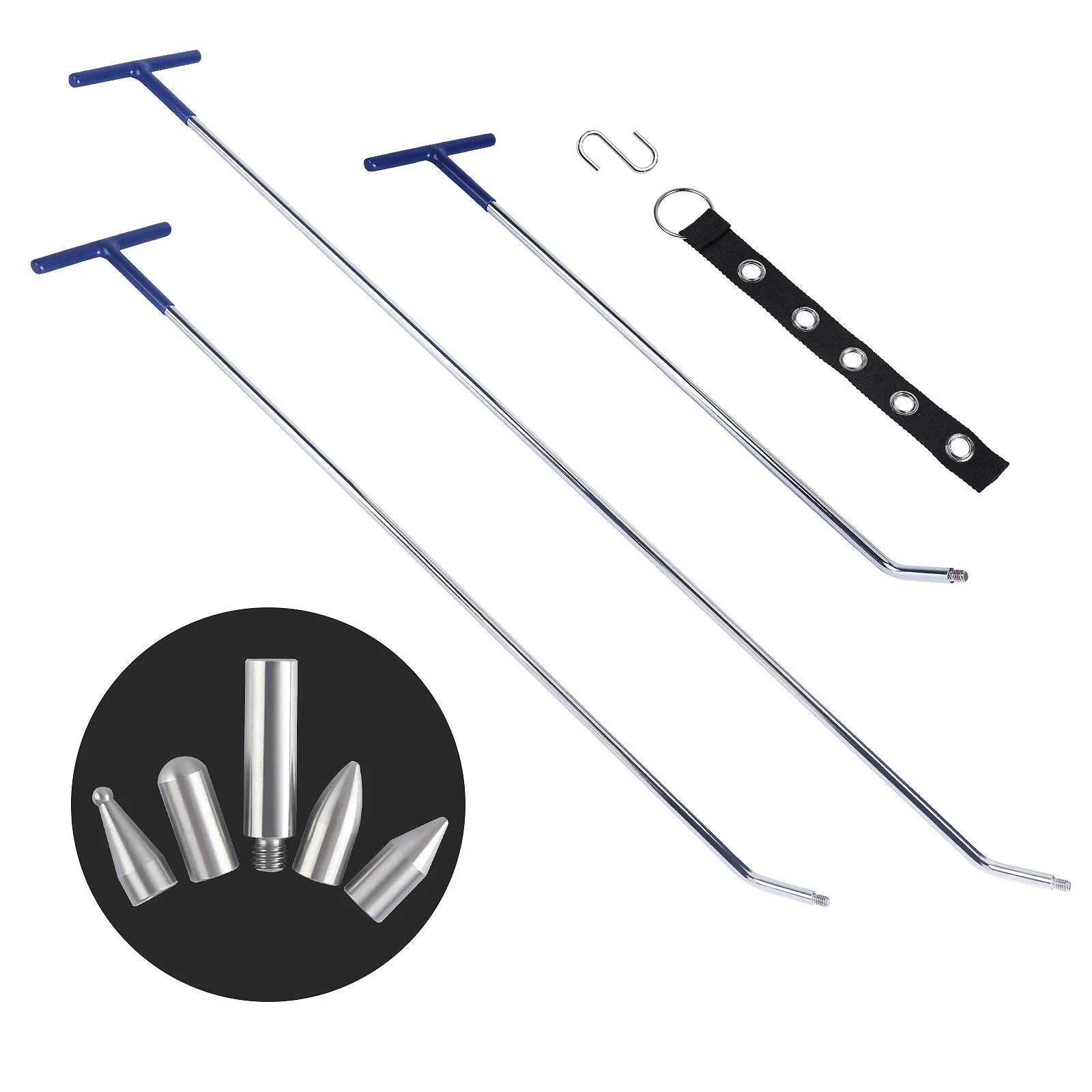 Three-piece alloy steel car dent repair tool set with hook crowbars for automotive bodywork