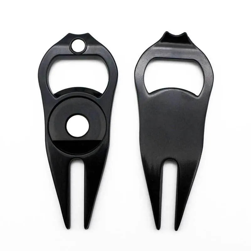 Zinc alloy golf ball yoke bottle opener tool in black, green, and silver colour options
