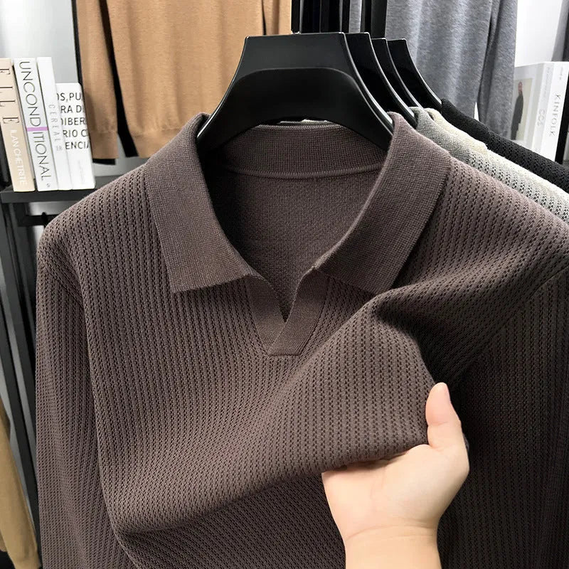 Men's loose fit casual pullover sweater in green, black, camel, or brown colours