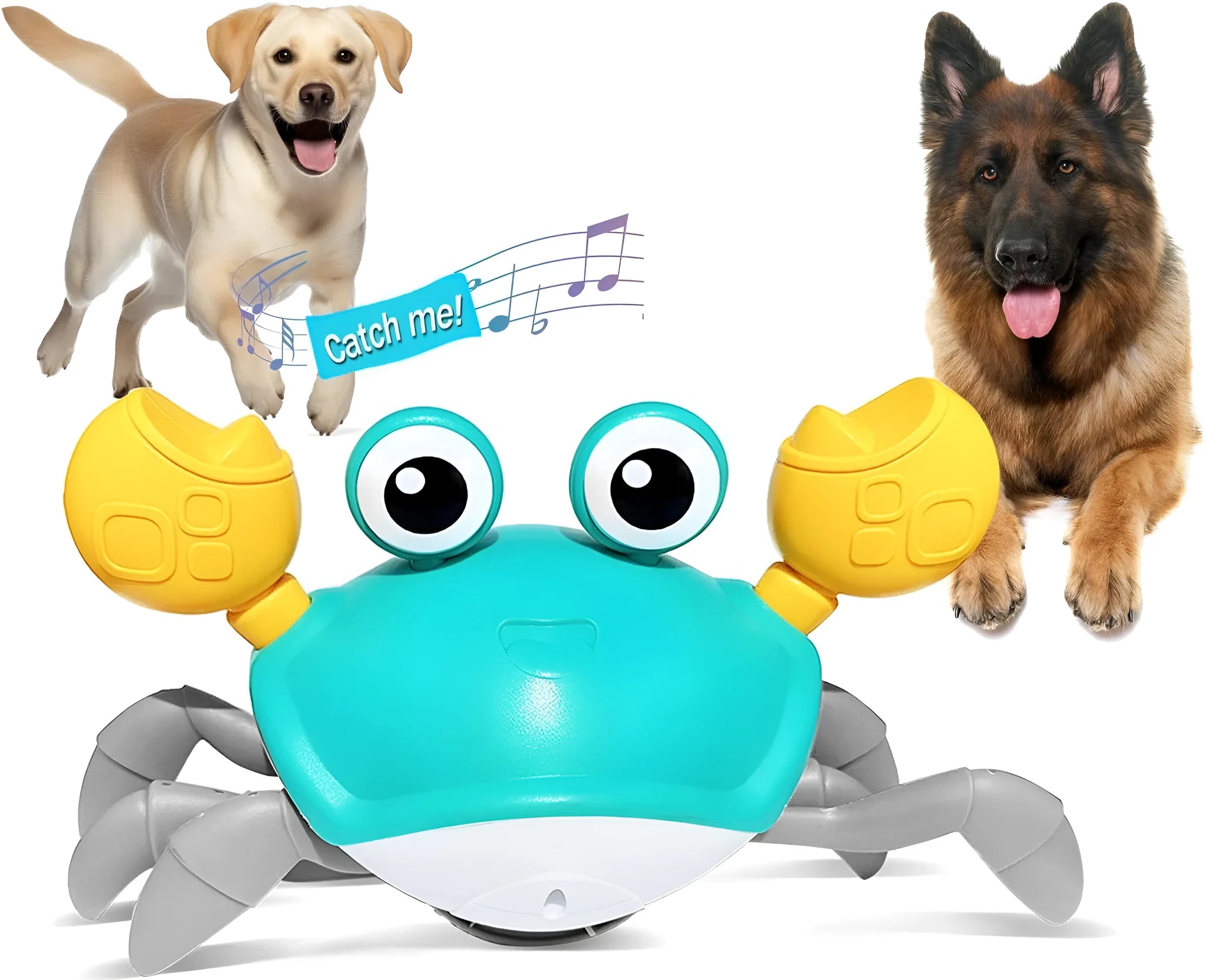 Blue interactive crawling crab dog toy with obstacle avoidance sensors