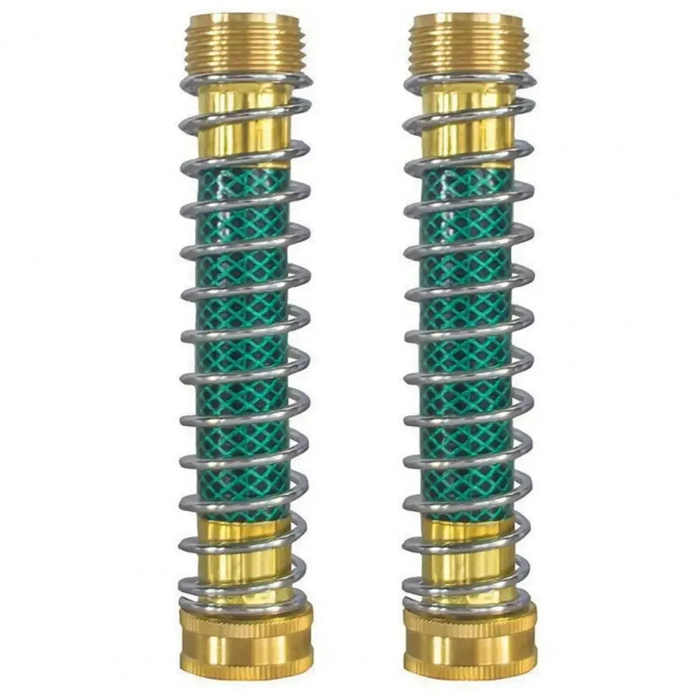 Brass garden hose connector with spring mechanism for preventing kinks