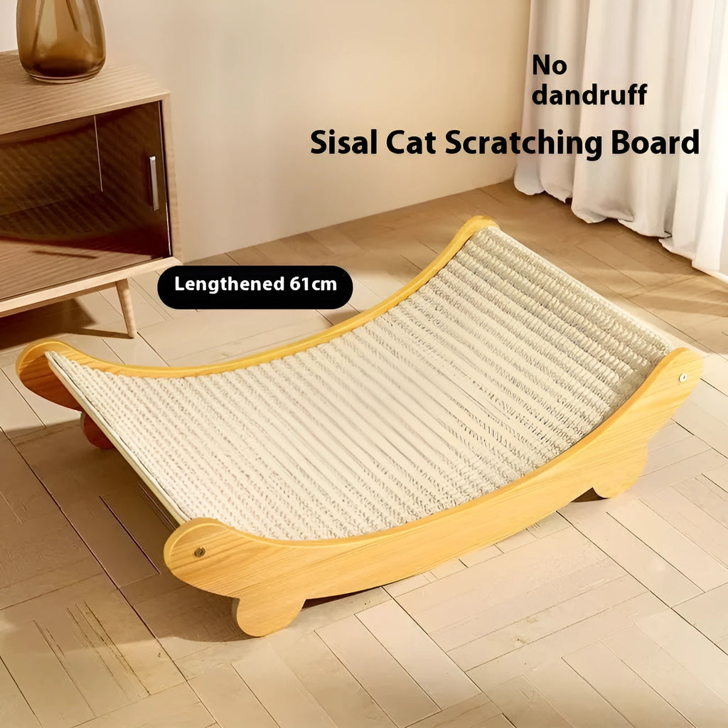 A sisal fabric cat scratch board in a pastoral style, shown in two available sizes.