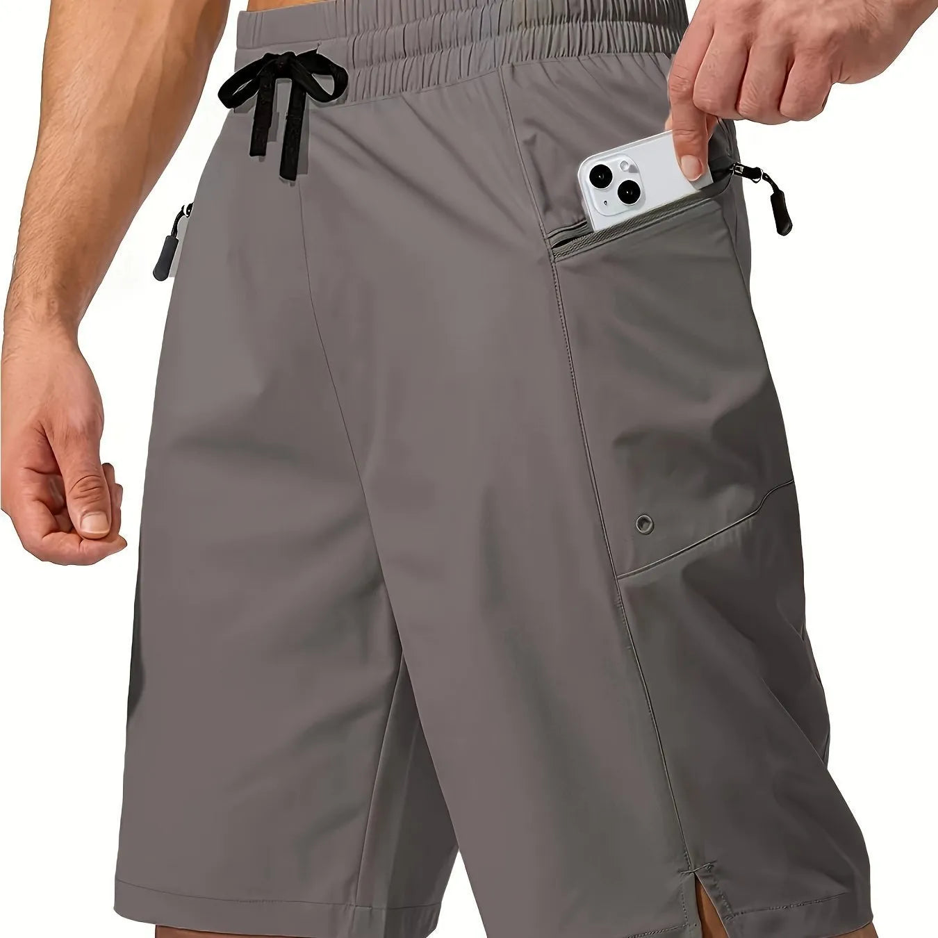 Men's solid colour quick-drying polyester beach shorts in straight fit design