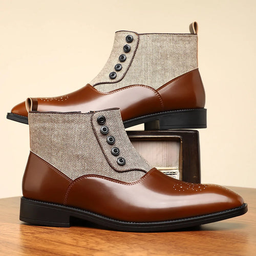 British retro men's formal shoes with side zipper in brown or green colours with square toe design