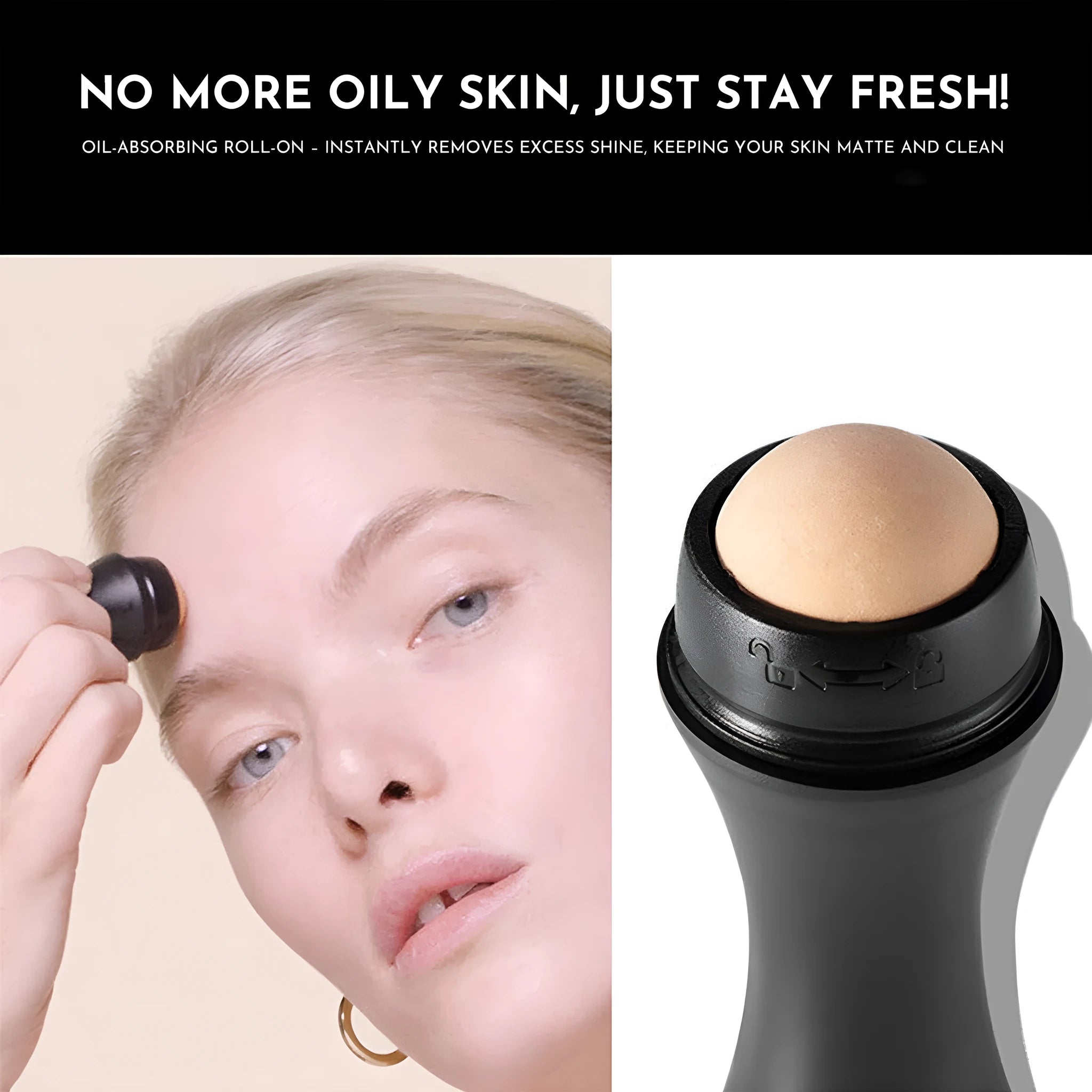 Volcanic stone facial roller for oily skin control in black, green, pink, or white colours.