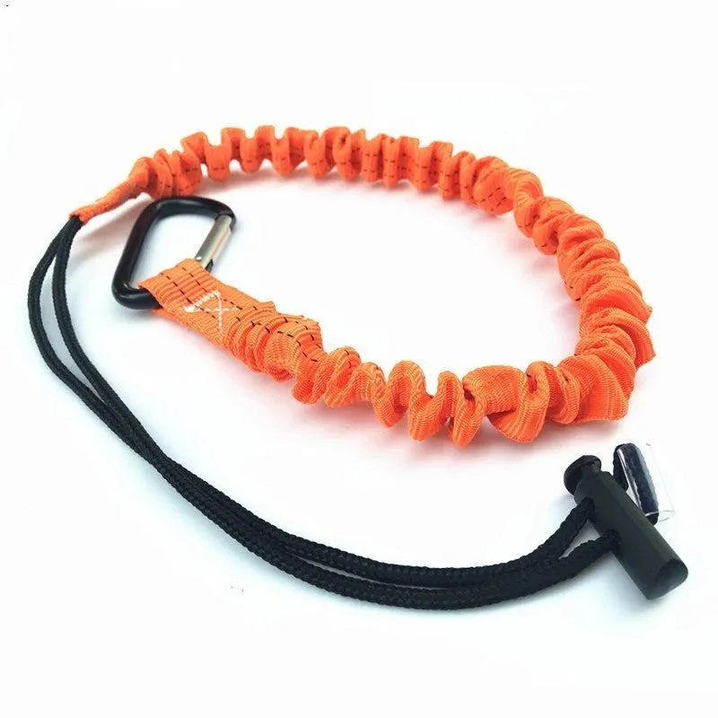Orange fishing rod safety rope with 90cm length and 10kg load capacity for tackle security