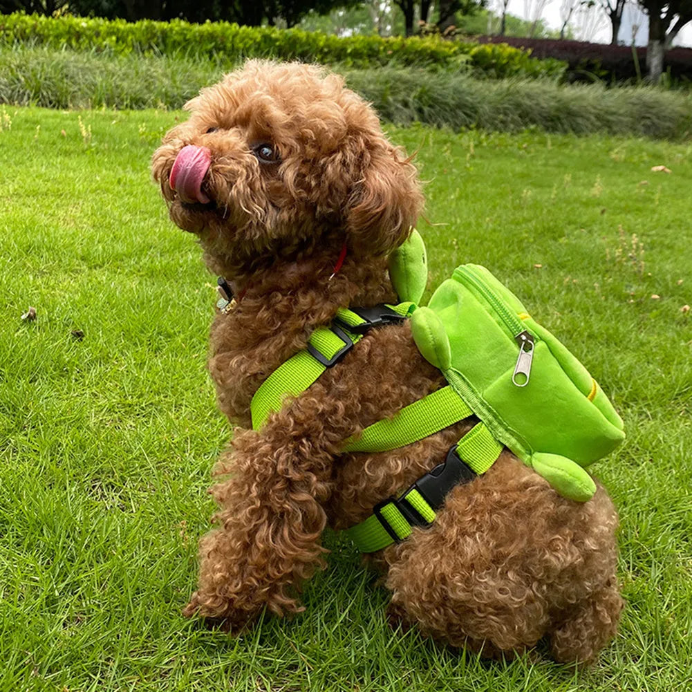 Turtle-shaped dog backpack harness carrier with metal zipper in velvet material