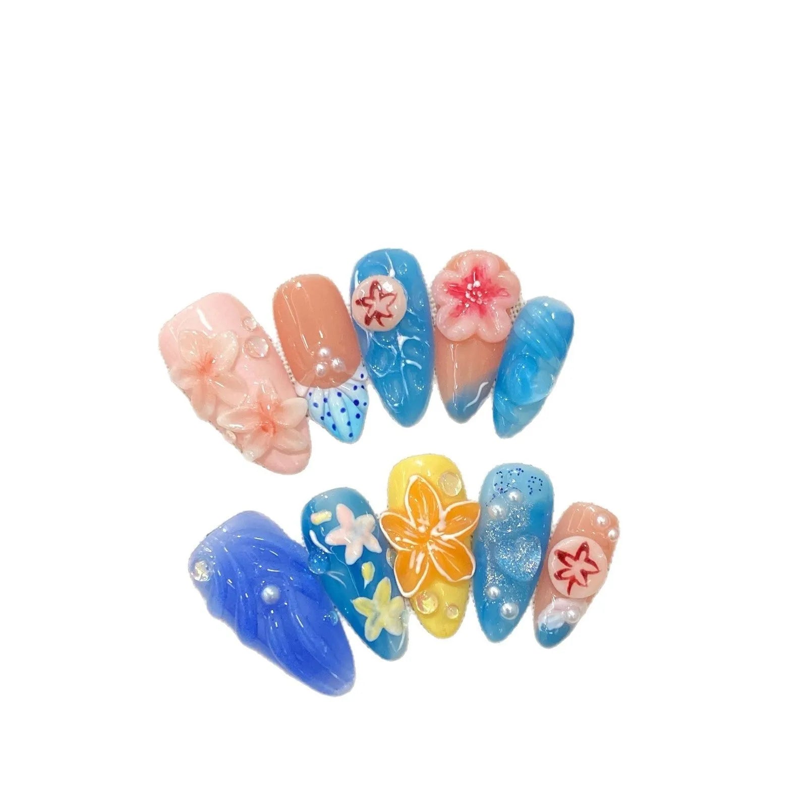 Plastic wearable armour set with 3D carved jellyfish design in almond nail colour.