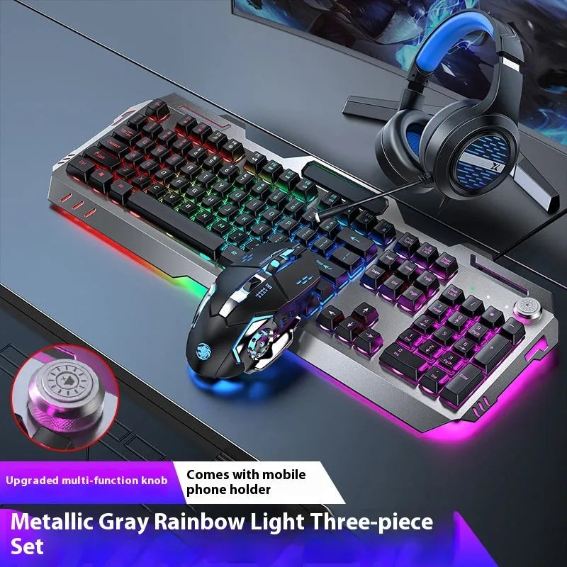 Aluminium mechanical gaming keyboard with a silver black finish and a central control knob.