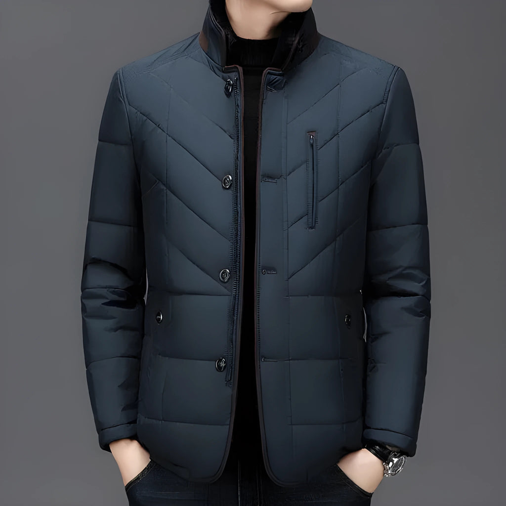Men's solid colour winter coat with side seam pockets in dark blue, wine red or dark green