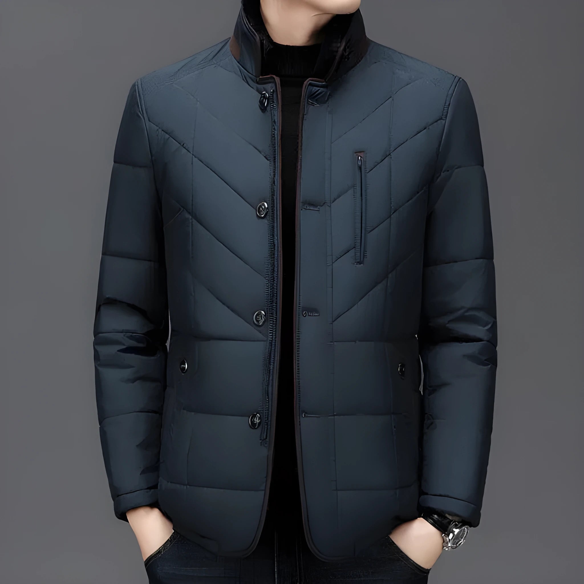 Men's solid colour winter coat with side seam pockets in dark blue, wine red or dark green
