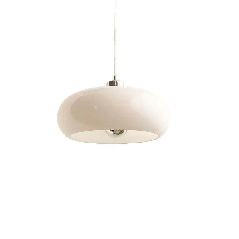 Bauhaus pendant light with three milk white egg tart glass shades for ceiling mounting