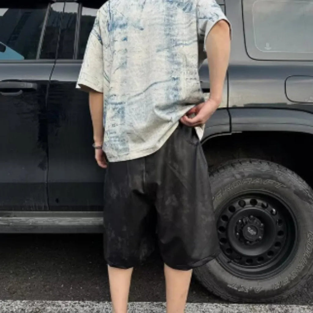 Korean-style loose fit T-shirt with head cover feature in solid colour