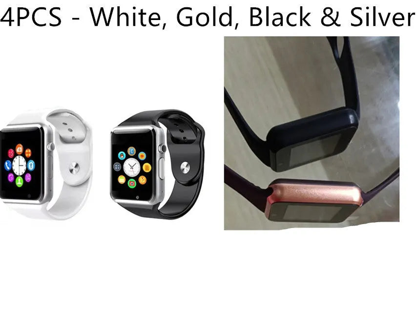 A1 Smart Watch with 1.54 inch touchscreen display showing interface, GSM SIM slot, and camera lens
