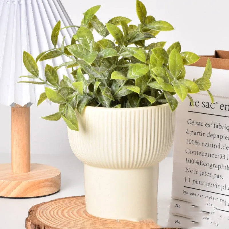 Roman column architectural ceramic flower pot in matte yellow finish with self-absorbent water-saving design
