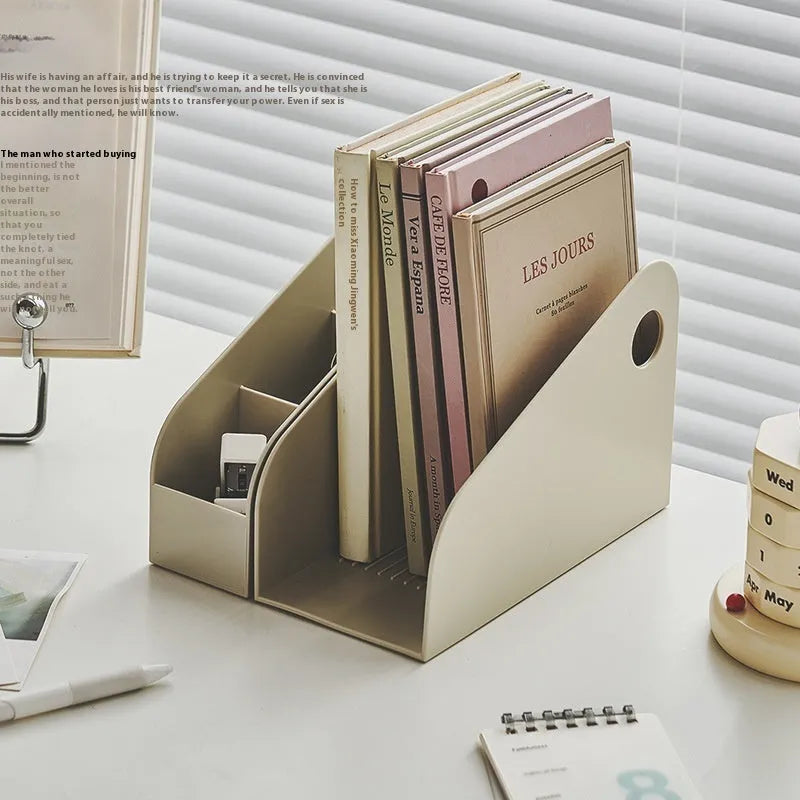Desktop stationery storage box with two-tier grid design in milk coffee or ivory white colour