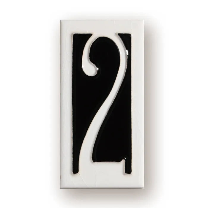 Handmade ceramic retro door number plate with blue enamel art, showing the number 5.
