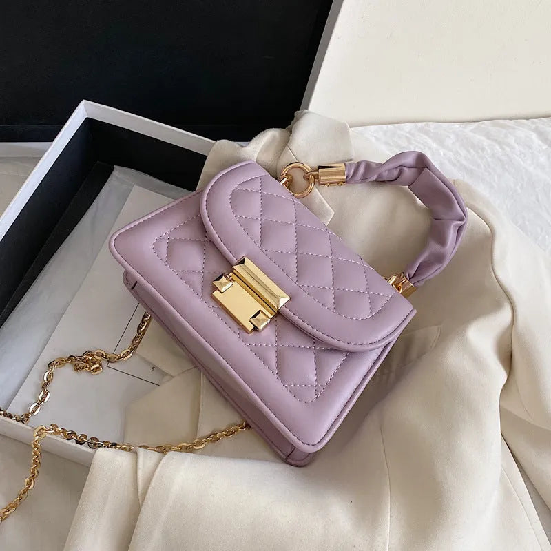 Korean fashion ladies small square bag with rhombus pattern in purple colour