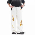 Casual Straight-Leg Trousers Cotton Blend Fabric Retro Washed Ripped Embroidery Niche Design Loose Fit Zipper Fly Sizes S-4XL White Unisex Everyday Wear