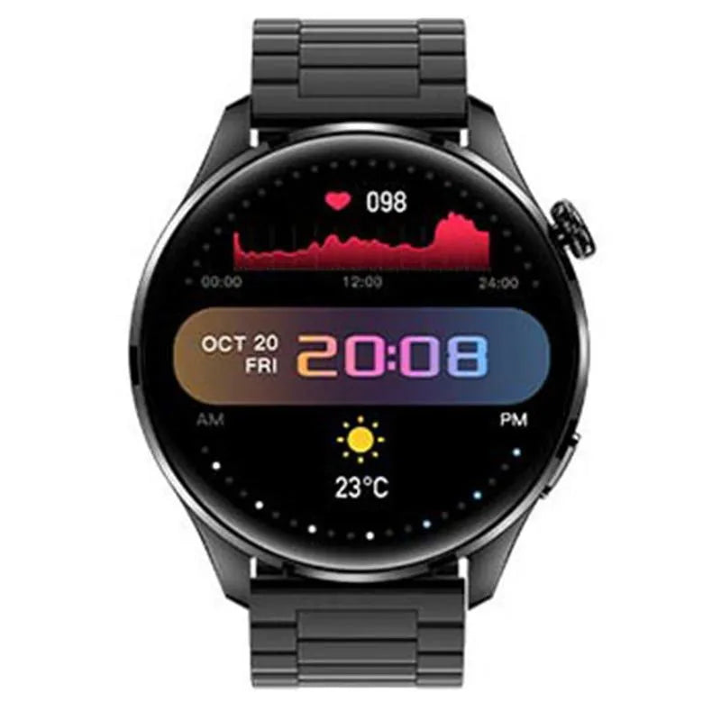 Bluetooth smart watch with round touchscreen display and zinc alloy case