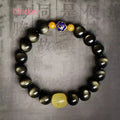 Natural golden obsidian ethnic style bracelet with 10mm geometric beads