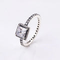 White copper ring with square cubic zirconia moon geometric design in silver