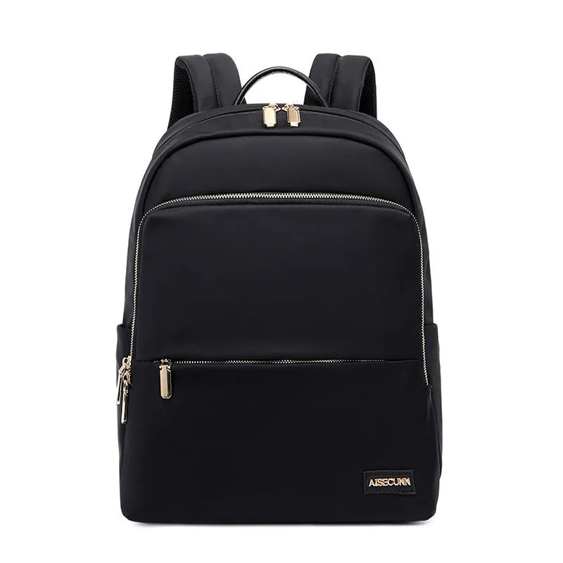 Oxford cloth women's backpack in black or purplish grey with large capacity and anti-theft features