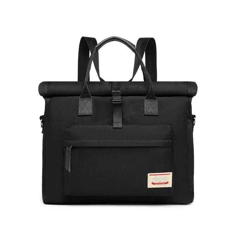 Shockproof waterproof nylon inner liner laptop bag in black, shown with a laptop, displaying its slim profile and padded interior.