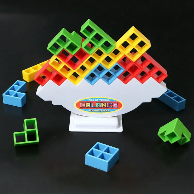 Plastic balance stacking board game with colourful blocks, chassis and base for kids and adults