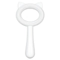 Blue and white double-sided pet grooming brush with quick-clean button and ergonomic handle for cats and dogs