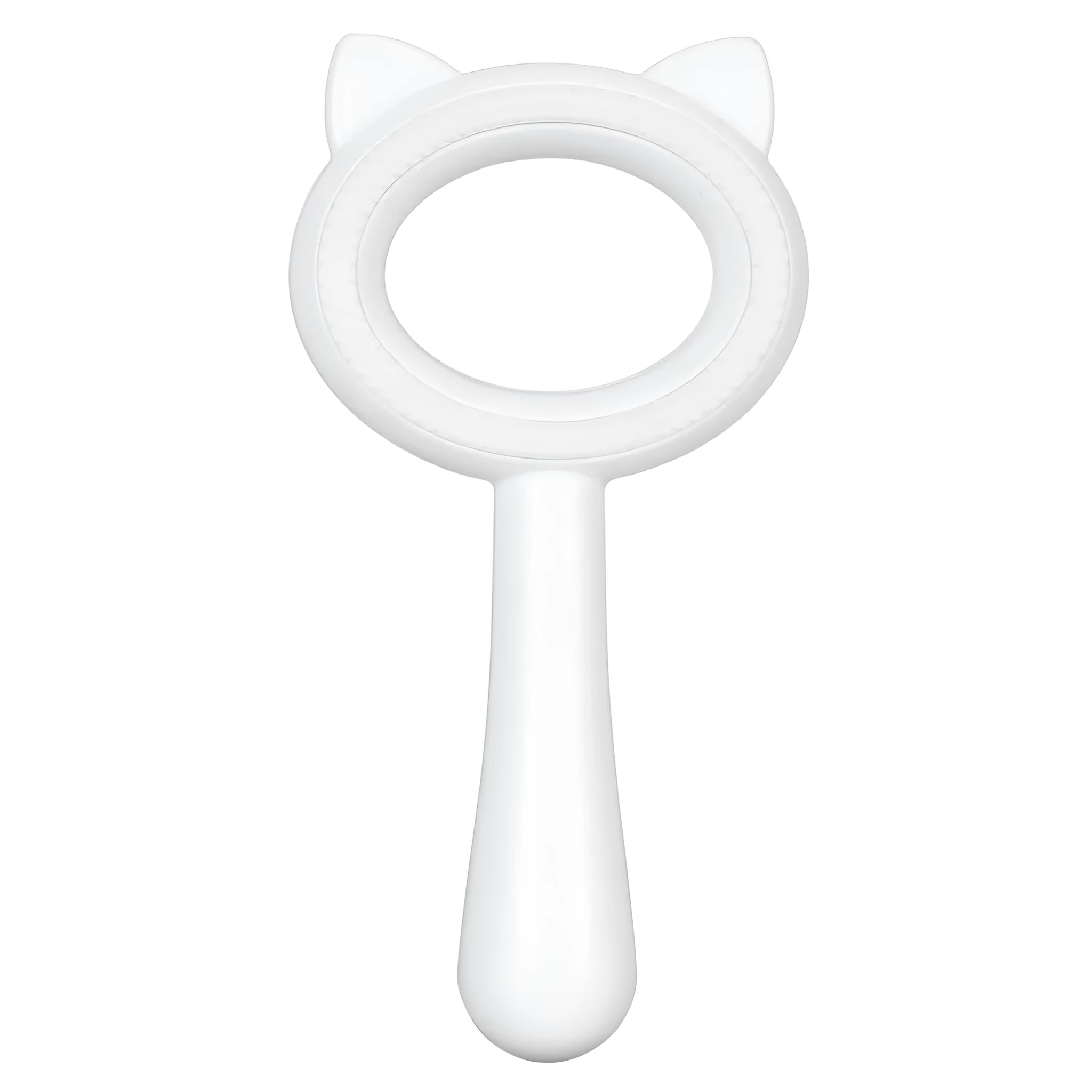 Blue and white double-sided pet grooming brush with quick-clean button and ergonomic handle for cats and dogs