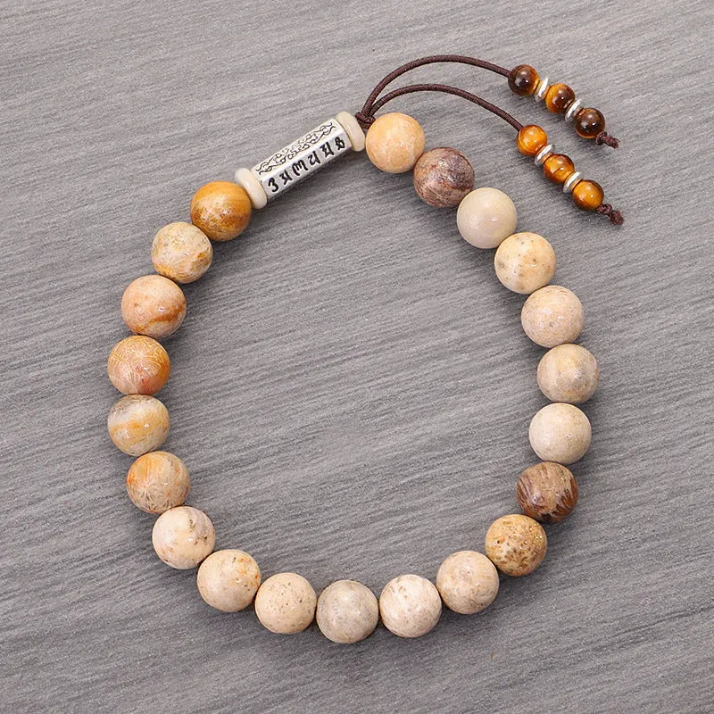 Wood colour handmade stone bead bracelet with European American retro minimalist design